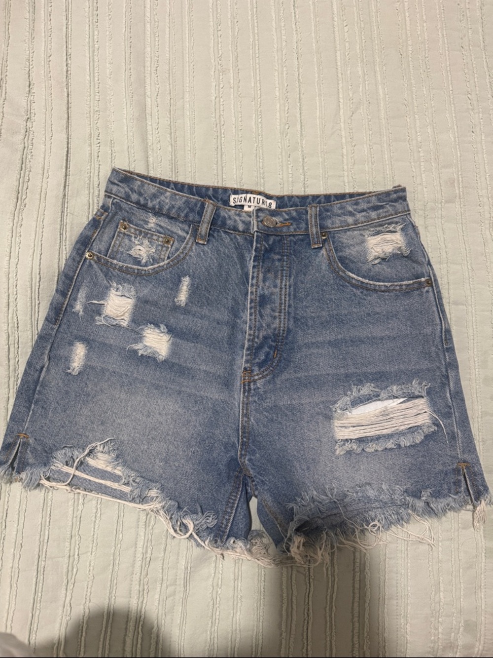 Light Blue Distressed Denim Shorts